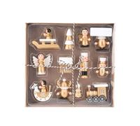 Well Home Lot de 12 décorations à Suspendre en Bois pour Noël Doré et Blanc