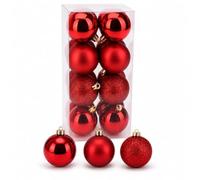 Well Home Lot de 16 Boules de Noël Rouges Ø5 cm avec Finition Brillante, Mate et Paillettes pour Sapin de Noël
