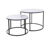 Well Home Lot de 2 Tables d'appoint en métal Blanc Finition marbre Ø50 Ø60 cm