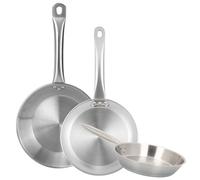 Well Home Lot de 3 poêles Ø 30 Ø 32 Ø 34 cm, en acier inoxydable, adaptées pour l'induction et sans antiadhésif