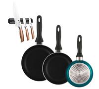 Well Home Lot de 3 poêles Ø16Ø20Ø24 cm en aluminium pressé en bleu métallisé + Set de 3 couteaux en acier inoxydable avec support magnétique mural