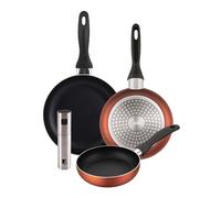 Well Home Lot de 3 poêles Ø16Ø20Ø24 cm en aluminium pressé en cuivre métallisé + pulvérisateur d'huile et vinaigre Ø4 x 17,5 cm en acier inoxydable