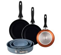 Well Home Lot de 3 poêles Ø16Ø20Ø24cm en aluminium pressé en bronze métallisé + lot de 3 moules à four ronds Ø12Ø18Ø22cm