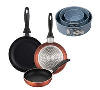 Well Home Lot de 3 poêles Ø16Ø20Ø24cm en aluminium pressé en cuivre métallisé + lot de 3 moules à four ronds Ø12Ø18Ø22cm