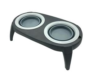 Well Home Mangeoire Double Pliable pour Animaux de Compagnie, Silicone Gris et Noir, 40 x 22 cm, antidérapant
