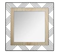 Well Home - Miroir carré en métal et Bois L. 45,5 x P. 2 x H. 45,5 cm