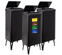 WELL HOME MOBILIARIO & DECORACIÓN 3 poubelles intelligentes de 60 l c/u, hauteur : 95,5 (x 35,5 x 26), noir avec étiquettes magnétiques