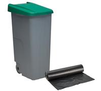WELL HOME MOBILIARIO & DECORACIÓN Conteneur fermé 110 L vert H.88 cm + rouleau de 10 sacs poubelle 120 l