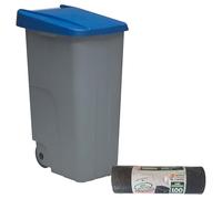 WELL HOME MOBILIARIO & DECORACIÓN Conteneur fermé 85 L bleu H.76 cm + rouleau de 10 sacs poubelle 100 l