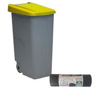 WELL HOME MOBILIARIO & DECORACIÓN Conteneur fermé 85 L jaune H.76 cm + rouleau de 10 sacs poubelle 100 l