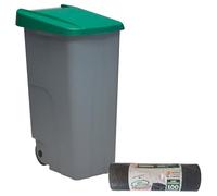 WELL HOME MOBILIARIO & DECORACIÓN Conteneur fermé 85 L vert H.76 cm + rouleau 10 sacs poubelle 100 l