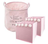 WELL HOME MOBILIARIO & DECORACIÓN Ensemble Enfant Rond + 2 Textiles de Rangement Couleur Rose, Sac : 38 x 38 cm, boîtes : 29 x 29 x 29 cm