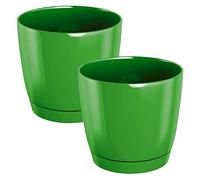 WELL HOME MOBILIARIO & DECORACIÓN Lot de 2 Pots de Fleurs Ronds en Plastique Coubi Round P Vert Olive 18 x 18 x 16,5 cm
