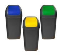 WELL HOME MOBILIARIO & DECORACIÓN Lot de 3 poubelles avec couvercle basculant de 15 l/u, vert, bleu et jaune