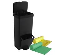 WELL HOME MOBILIARIO & DECORACIÓN Pack poubelle ou recyclage 70 l en noir, vertical, 2 compartiments, poubelle à déchets, 76 cm, comprend des sacs poubelle adaptés 30 + 40 l
