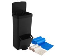 WELL HOME MOBILIARIO & DECORACIÓN Pack Poubelle ou recyclage 70 L en noir, vertical, 2 compartiments, poubelle à déchets, 76 cm, comprend des sacs poubelle adaptés 30 + 10 l