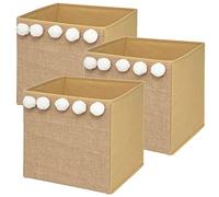 WELL HOME MOBILIARIO & DECORACIÓN PK4143 Lot de 3 boîtes de rangement pour enfants avec pompons en jute 29 x 29 x 29 cm