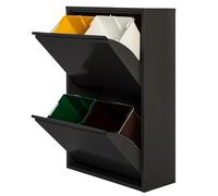 WELL HOME MOBILIARIO & DECORACIÓN Poubelle et Recyclage métallique à 4 Compartiments, 4 x 17 l (68 L), Noir Mat