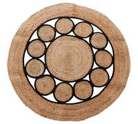WELL HOME MOBILIARIO & DECORACIÓN Tapis Rond tressé en Jute et Coton - 90 cm - Noir et Naturel