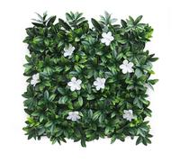 Well Home Panneau de haie Vertical Artificiel pour décoration intérieure et extérieure Feuilles Vertes et Fleurs Blanches 100 x 100 cm