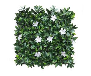 Well Home Panneau de haie Vertical Artificiel pour décoration intérieure et extérieure Feuilles Vertes et Fleurs Blanches 100 x 100 cm