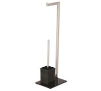 Well Home Porte-Rouleau avec Brosse WC sur Pied en Acier Inoxydable et Verre Noir de 22 x 7 x 70,5 cm