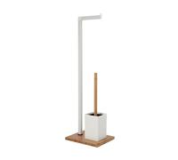 Well Home Porte-Rouleau de Papier avec Brosse WC en Bambou 22 x 18 x 69,5 cm Blanc et Marron