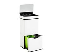 Well Home Poubelle de recyclage 62 L (37 L + 25 L) Poubelle à 2 compartiments, ouverture automatique avec capteur, en acier inoxydable, blanc