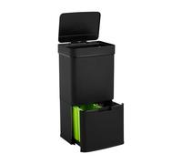 Well Home Poubelle de recyclage 62 L (37 L + 25 L) Poubelle à 2 compartiments, ouverture automatique avec capteur, en acier inoxydable, noir
