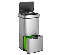 Well Home Poubelle de recyclage 72L (47L+25L) Poubelle à 2 compartiments, ouverture automatique avec capteur, en acier inoxydable, chromé