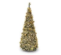 Well Home Sapin de Noël Original 180 cm avec 150 LED Blanc Chaud et 36 Boules Champagne Ø70 x 180 cm avec 8 Fonctions de lumière