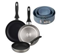Well Home Set de 3 poêles Ø16Ø20Ø24cm en aluminium pressé en gris métallisé + lot de 3 moules à four ronds Ø12Ø18Ø22cm