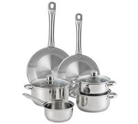 Well Home Set de batterie de cuisine 7 pièces et poêles en acier inoxydable Ø20 et Ø24 x 5 cm, convient pour induction et sans antiadhésif