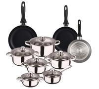 Well Home Set de batterie de cuisine de 12 pièces en acier inoxydable + 3 poêles Ø16Ø20Ø24cm Gris métallisé en aluminium pressé