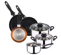 Well Home Set de batterie de cuisine de 5 pièces en acier inoxydable + 3 poêles Ø16Ø20Ø24cm Bronze métallisé en aluminium pressé
