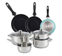 Well Home Set de batterie de cuisine de 7 pièces en acier inoxydable + 3 poêles Ø16Ø20Ø24cm Bleu mat en aluminium pressé