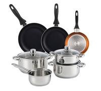 Well Home Set de batterie de cuisine de 7 pièces en acier inoxydable + 3 poêles Ø16Ø20Ø24cm Bronze métallisé en aluminium pressé
