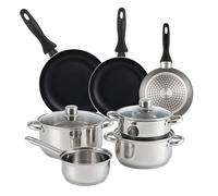 Well Home Set de batterie de cuisine de 7 pièces en acier inoxydable + 3 poêles Ø16Ø20Ø24cm Gris métallisé en aluminium pressé