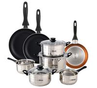 Well Home Set de batterie de cuisine de 8 pièces en acier inoxydable + 3 poêles Ø16Ø20Ø24cm Bronze métallisé en aluminium pressé