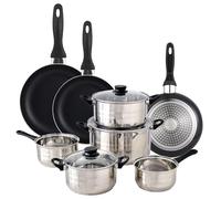 Well Home Set de batterie de cuisine de 8 pièces en acier inoxydable + 3 poêles Ø16Ø20Ø24cm Noir en aluminium pressé