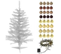 Well Home Set de Noël en Forme d'arbre Blanc avec Guirlande Lumineuse LED et 36 Boules décoratives Doré et café 100 cm