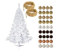 Well Home Set de Noël en Forme d'arbre Blanc de 150 cm avec 2 guirlandes de 50 LED et 36 Boules décoratives dorées et Ambre