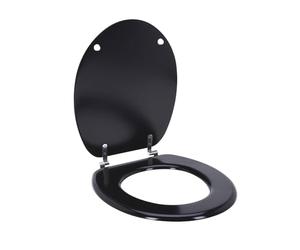 Well Home Siège de toilette MDF avec couvercle et charnières en acier inoxydable Noir 37,5 x 5,5 x 45 cm