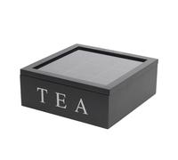 Well Home Tea Box MDF à 9 compartiments, 23 x 23 x 9 cm, noir 'Tea'