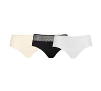 WELL - Lot de 3 Slips Trio Modal Doux - Dentelle Féminine - Viscose, Polyamide et Elasthanne, Gousset 100% Coton - Confort et Féminité - Noir/Nude/Blanc - Taille 48/50