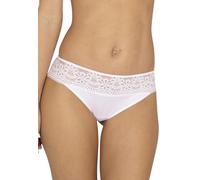 WELL - Slip Brésilien l'Irrésistible - Dentelle Florale et Microfibre Ultra Douce - Culotte Élégante et Confortable - Dos Dentelle Raffiné - Blanc - Taille 38