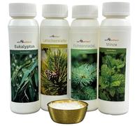 well2wellness Sauna Infusion set de 4 x 125 ml "Klassik 1" Eucalyptus, pin des montagnes, menthe, aiguille d'épicéa