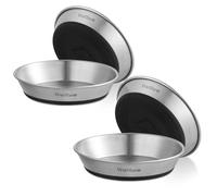 Wellbro Lot de 4 gamelles en Acier Inoxydable pour Chat - pour Nourriture et Eau - Motif Moustache et Fatigue - Antidérapantes - pour Petits Chiens, Chiots et Chats