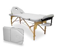 WELLCORE Table de Massage Pliable avec Dossier Rabattable, fabriquée en Bois, Similicuir Cuir, 195 x 70 cm, Hauteur réglable, tête Amovible, Trou Facial, Blanc, jusqu'à 225 kg