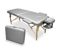 WELLCORE Table de Massage Pliable en Bois en Similicuir 185 x 65 cm, Hauteur réglable, tête Amovible, Deux Bras d'agrandissement, Trou Facial, Couleur Argent, jusqu'à 225 kg